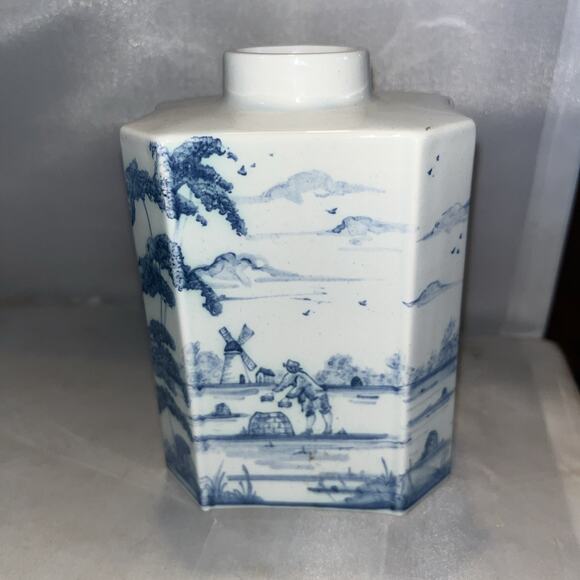 Deborah Sears Isis Pottery Tea Caddy Blue White NO LID - Picture 3 of 5